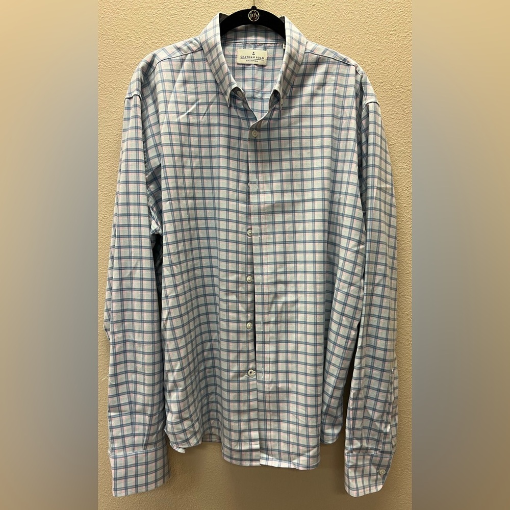 Chatham Road XXL EUC Men's Light Blue & White Plaid Button-Down Shirt